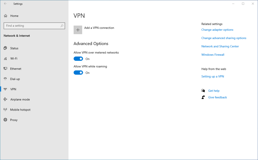 Add a VPN Profile Windows 10