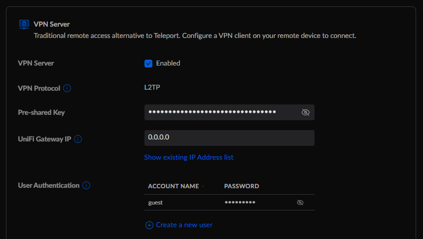 UDM-Pro VPN Server Settings