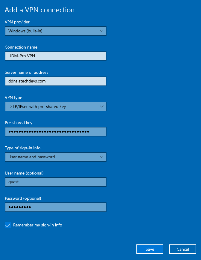 VPN Profile Settings Windows 10